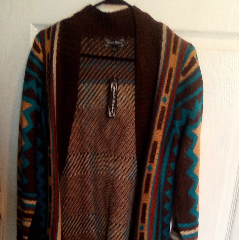 NWT Steel Roses (Boot Barn) Long Knit Fringed Cardigan Duster L